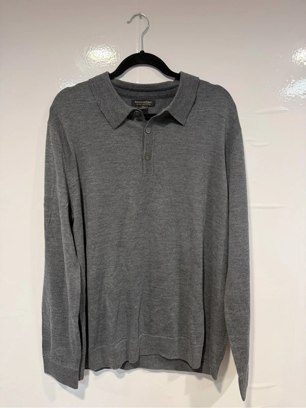 Banana Republic Charcoal Gray Extra Fine Merino Polo Sweater